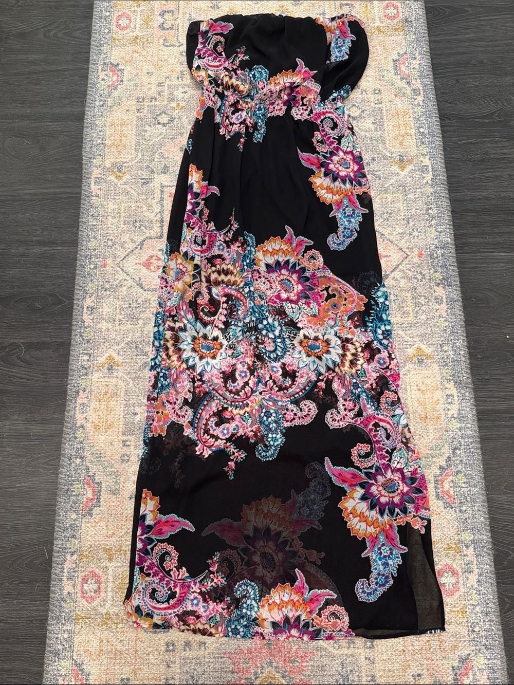 Express Black Floral Paisley Strapless Maxi Dress